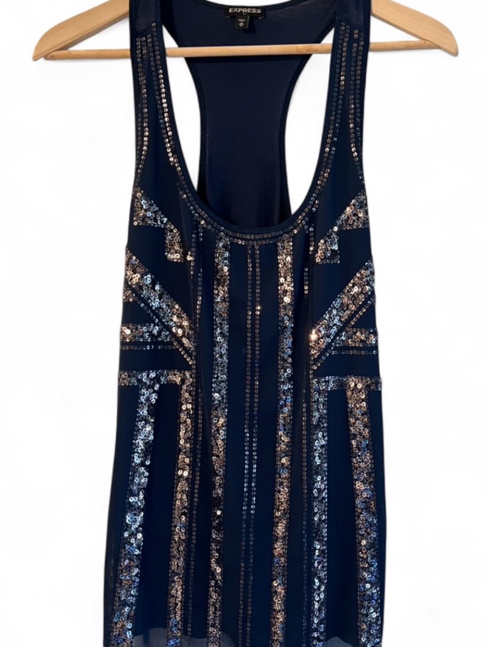 Express Navy Sequin Racerback Tank Top